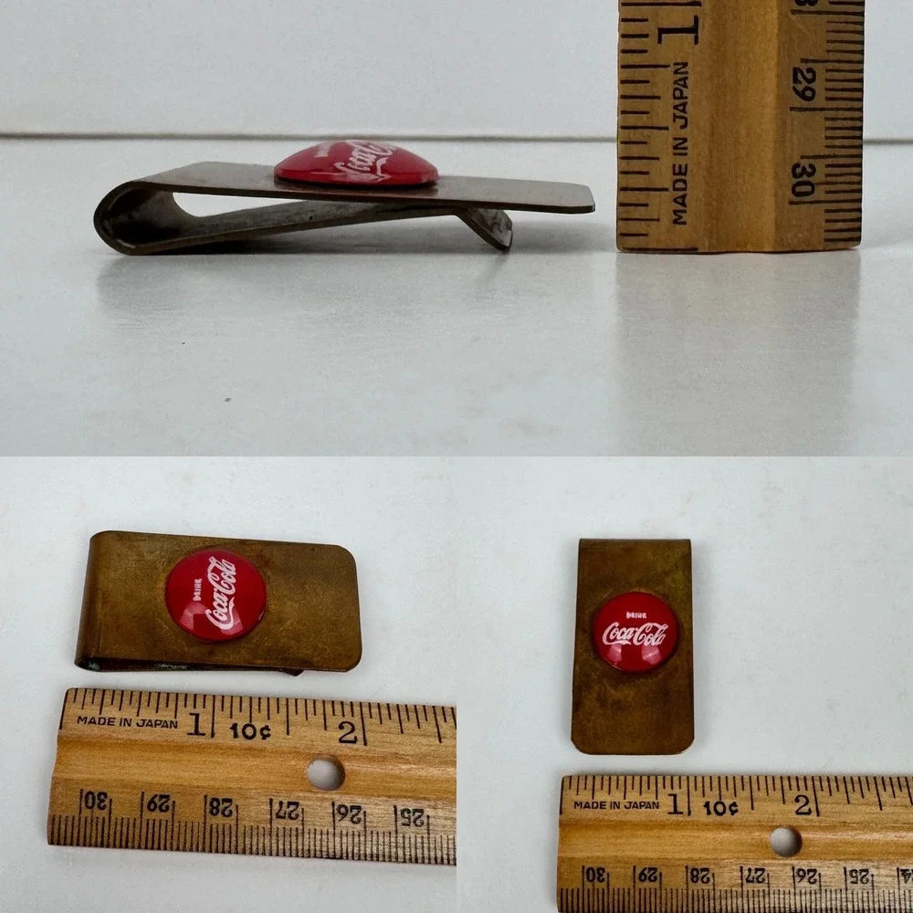 Vtg Coca Cola Coke Soda Merch w Red Logo Money Clip Brass Gold Color Metal Aged